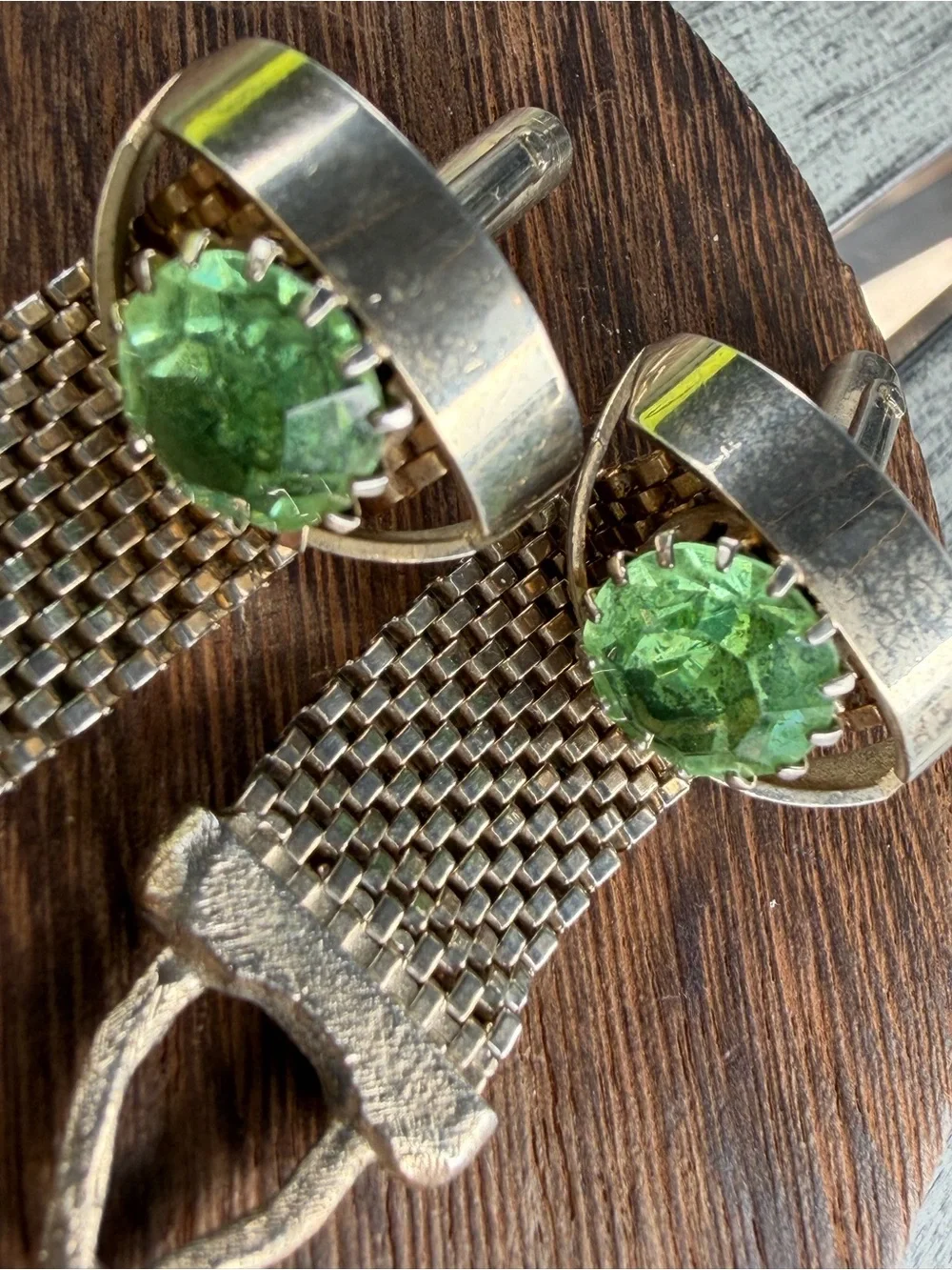 Gold-Tone Vintage Cufflinks with Green Gemstone Centers